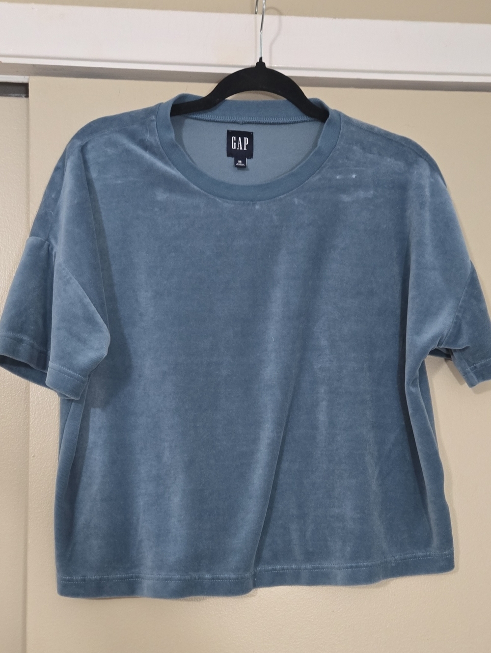 GAP Women’s Short-Sleeve Velvet Tee in Dusty Blue Size Medium
